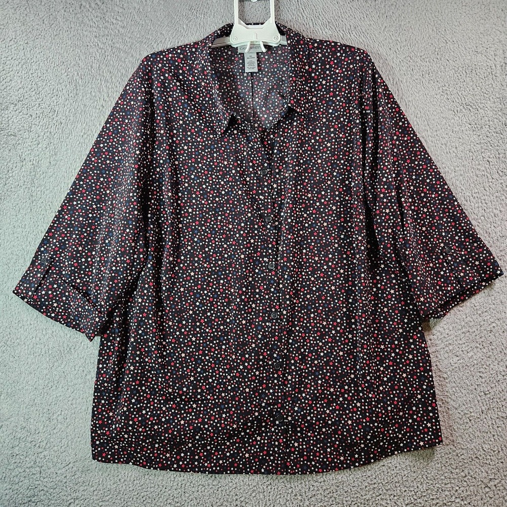 Catherines‎ Tunic Shirt Top Women 3X 26 28 Button Short Sleeve Geometric Black